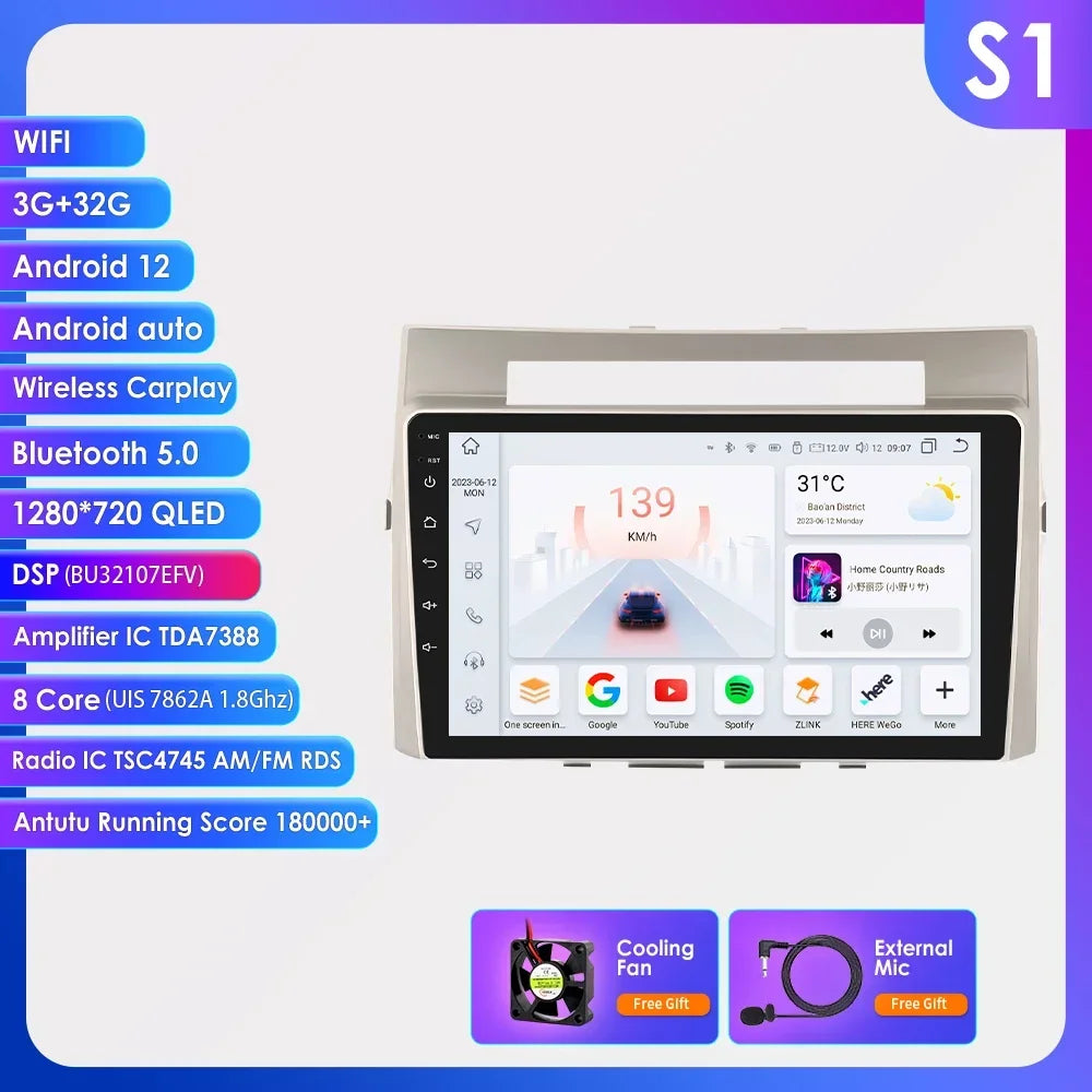 Wireless Carplay Android Auto Car Multimedia Player 9'' Touch Screen for Toyota Corolla Verso AR10 2004 2005 2006 2007 2008 2009