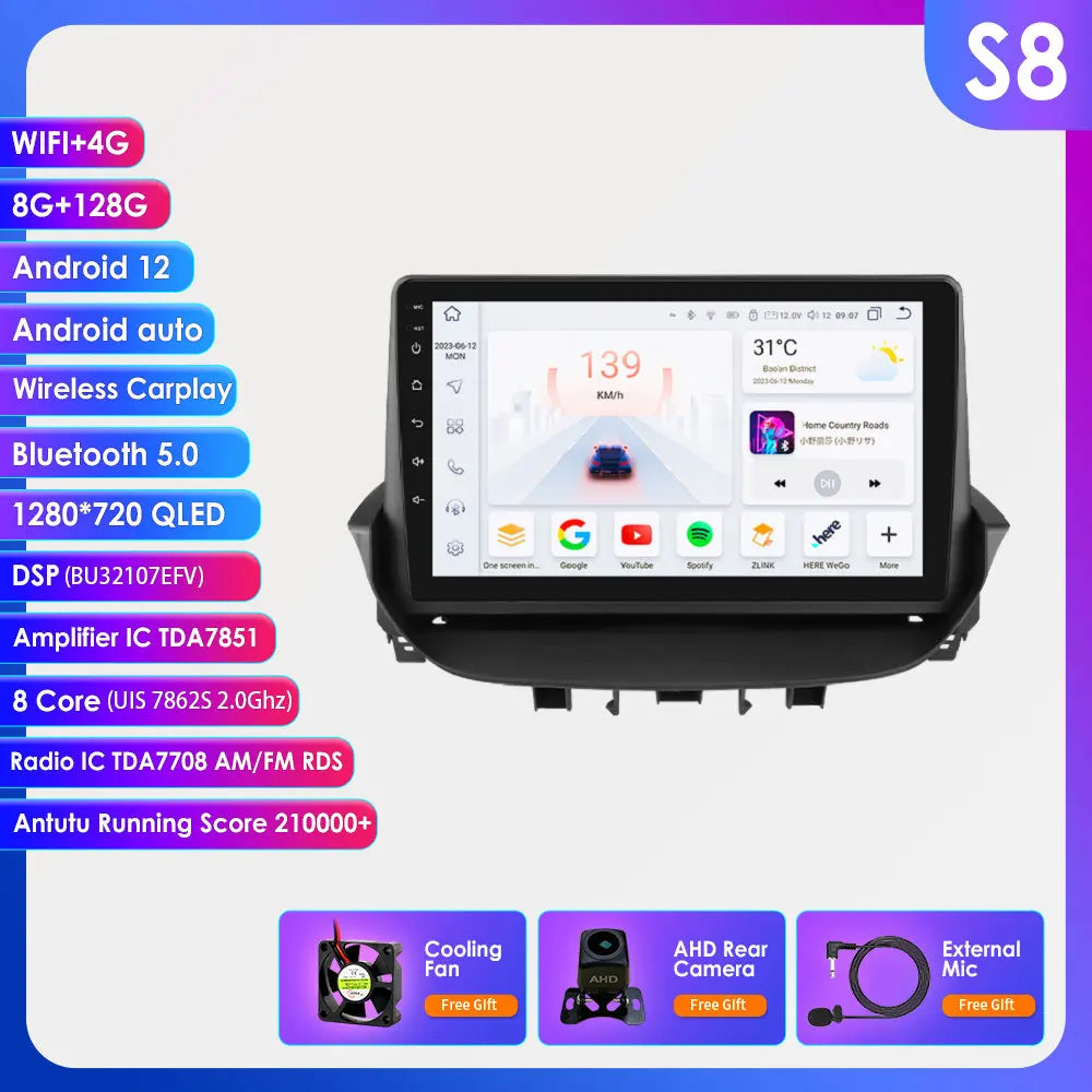 9" Android 13 Radio Car Multimedia 2Din Wireless Carplay Android Auto for Renault Laguna 2 2001-2007 Support OBD DAB RDS BT WIFI