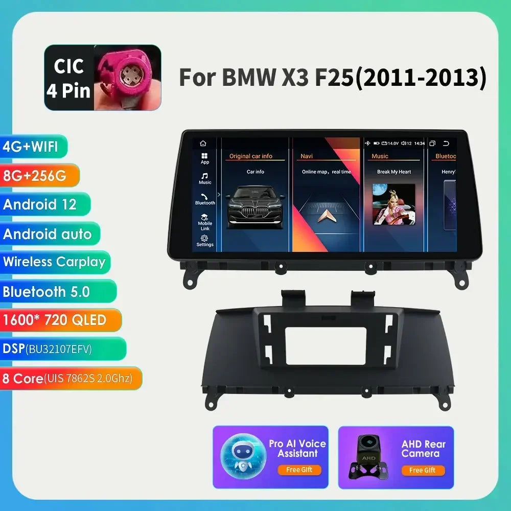 10.25" Wireless Carplay Android Car Radio Multimedia Player for BMW X3 F25 2011-2016 X4 F26 CIC NBT 2din GPS DSP BT Navi 4G QLED