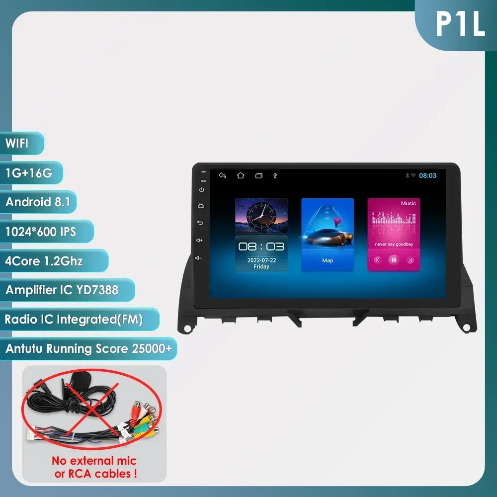 For Mercedes Benz C-Class W204 S204 2007-2010 Android 13 2 Din 9" Car Radio Multimedia Player AutoStereo AI Voice RDS DSP BT SWC