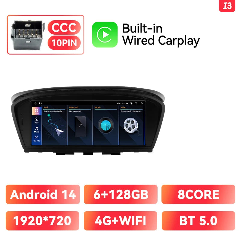 XONRICH 6GB 128GB Android 14 Car Radio For BMW 5Series E60 E61 E63 E64 E90 E91 E92 E93 CCC CIC Multimedia CarPlay GPS Navigation