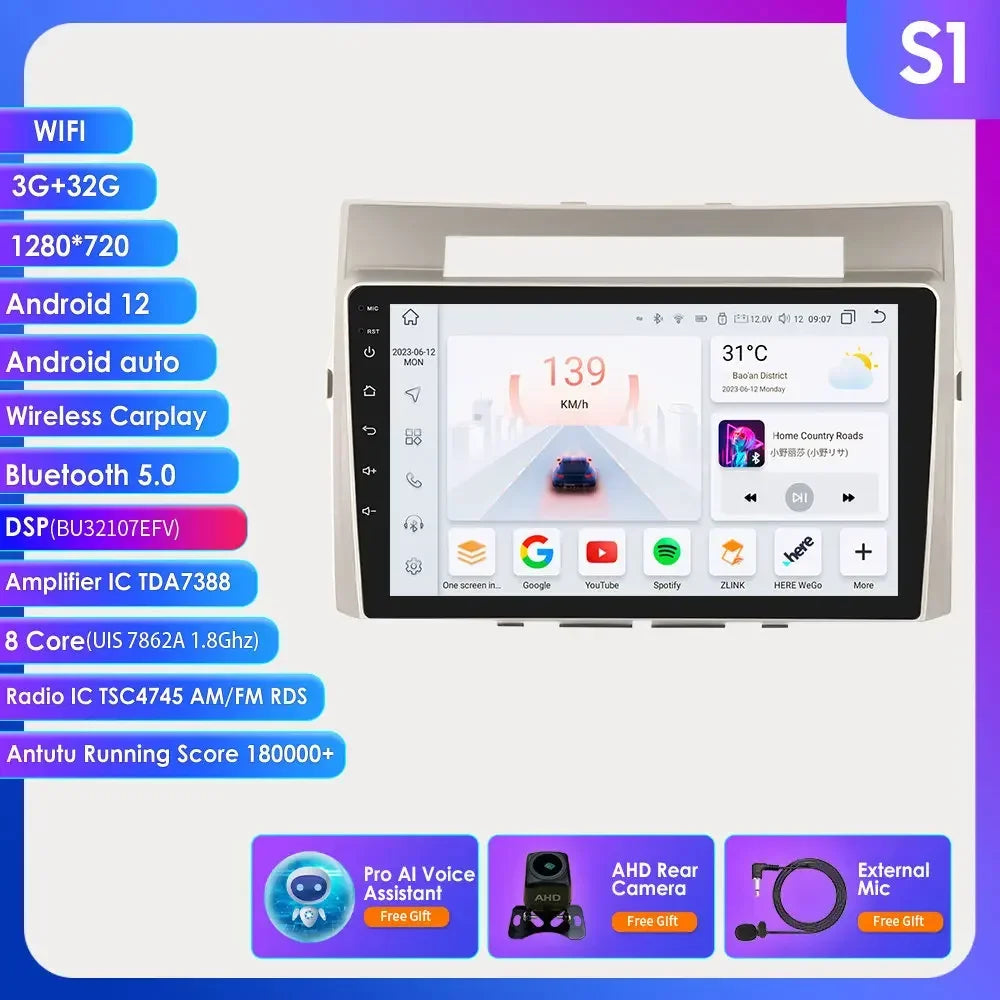 Wireless Carplay Android Auto Car Multimedia Player 9'' Touch Screen for Toyota Corolla Verso AR10 2004 2005 2006 2007 2008 2009