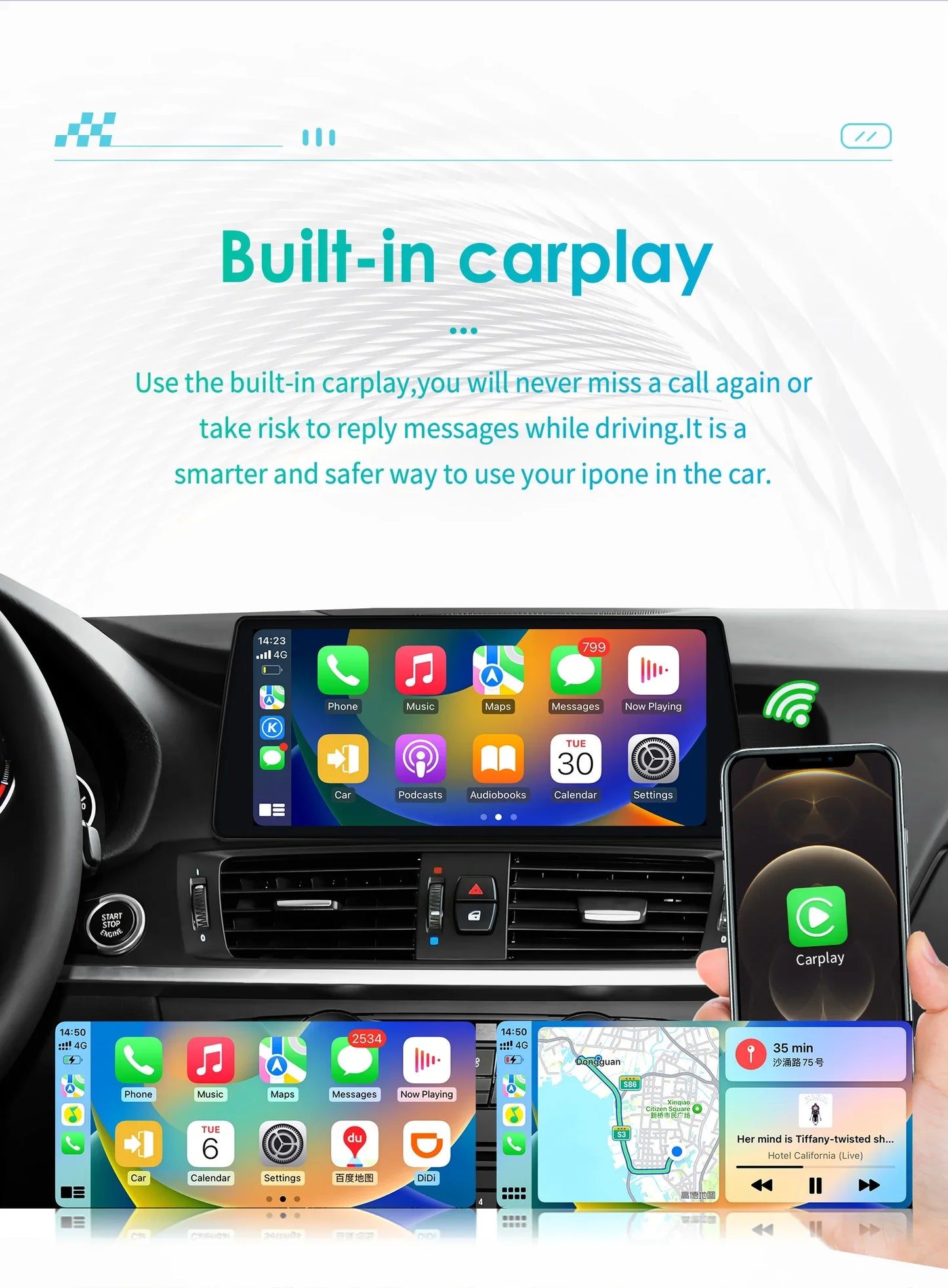 10.25" Wireless Carplay Android Car Radio Multimedia Player for BMW X3 F25 2011-2016 X4 F26 CIC NBT 2din GPS DSP BT Navi 4G QLED