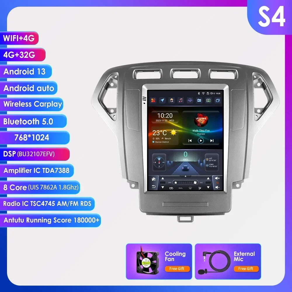 Android 13 Wireless Carplay GPS for Ford Mondeo MK4 Galaxy 2007 - 2010 9.7" Car Multimedia Player 4G DSP BT RDS 2 Din Stereo SWC