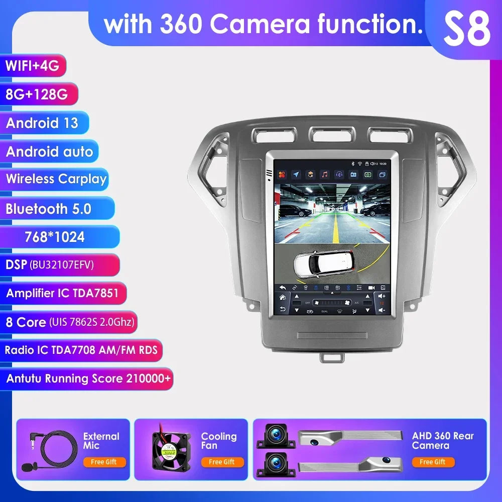 Android 13 Wireless Carplay GPS for Ford Mondeo MK4 Galaxy 2007 - 2010 9.7" Car Multimedia Player 4G DSP BT RDS 2 Din Stereo SWC