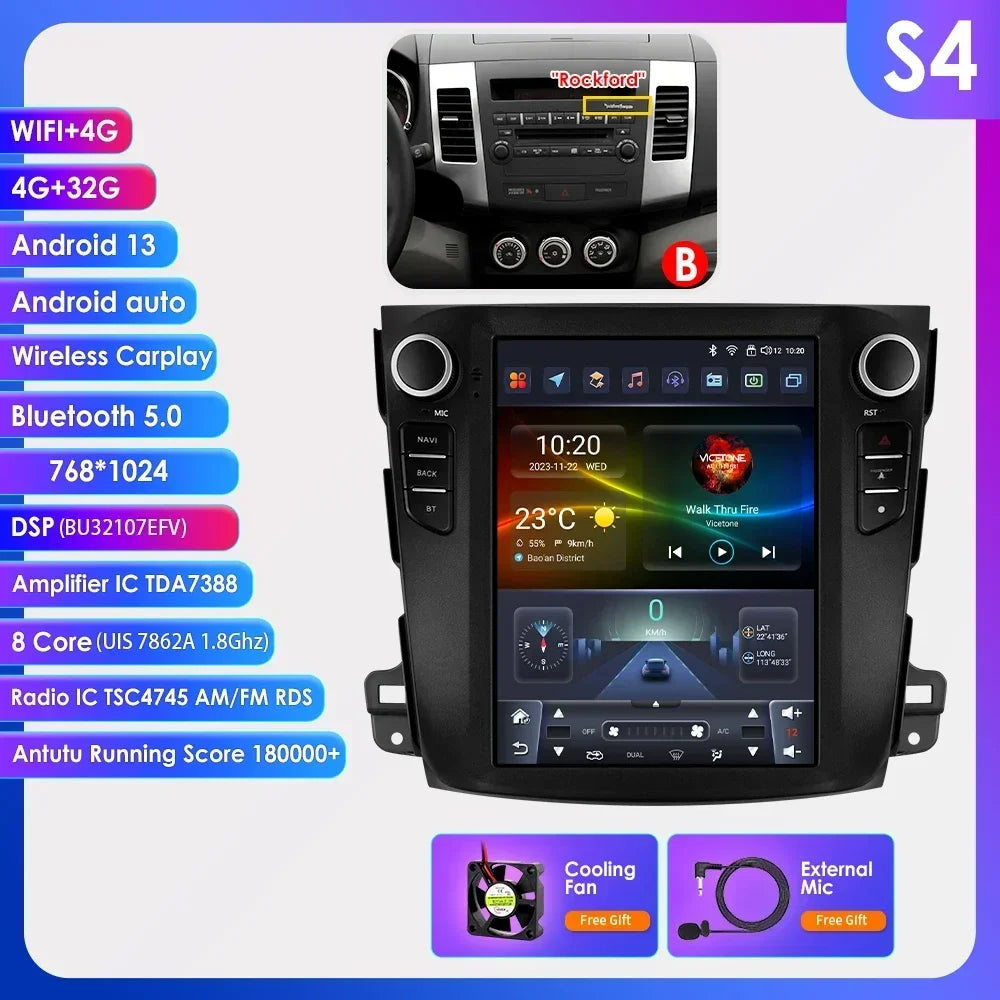 Android 13 Wireless Carplay GPS Stereo for Mitsubishi Outlander XI 2 2008 - 2011 9.7" Car Radio Multimedia Player 4G BT DSP 2din