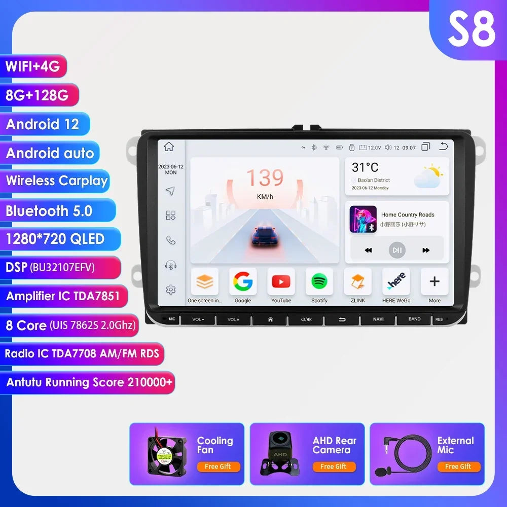Auto Radio 2 Din Car GPS Multimedia GPS for VW Passat B6 T5 B7 B8 Golf 5 6 Caddy POLO T5 Touran Jetta Android Carplay DAB RDS BT