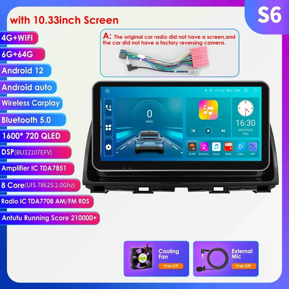 10.33'' Android 13 Car Multimedia Player for Mazda CX5 CX-5 2012-2015 Carplay 2 Din Autoradio GPS Navigation BT RDS 4G Head Unit