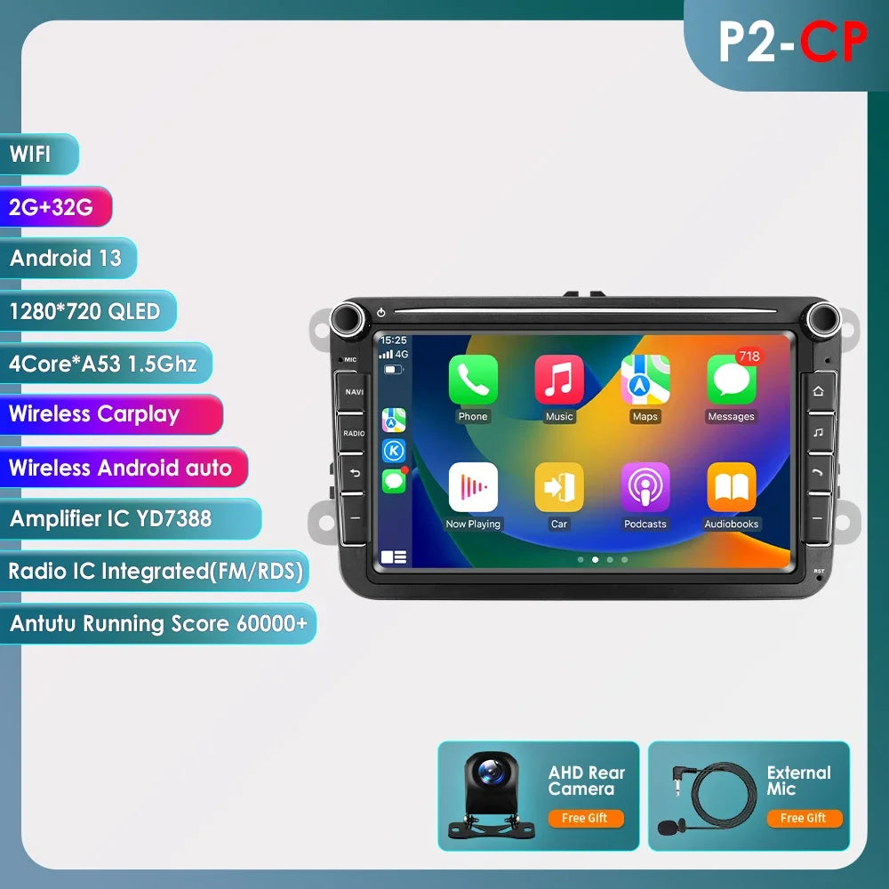 8" 2 Din Multimedia Player for Volkswagen Golf 5 Transporter VW Passat B6 Polo Jetta Skoda Seat Android 13 Carplay Car Radio GPS