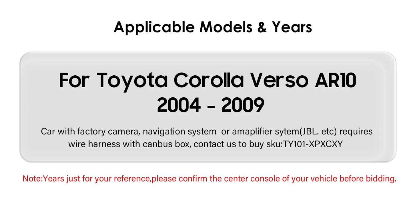 Wireless Carplay Android Auto Car Multimedia Player 9'' Touch Screen for Toyota Corolla Verso AR10 2004 2005 2006 2007 2008 2009