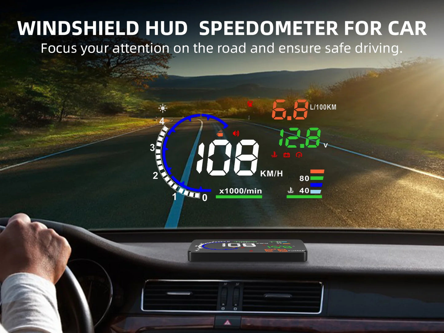 ADQ 5.5'' OBD2 HUD A8 Car Head Up Display Digital Speedometer Tachometer Windshield Speed Projector + Speed Water Temp RPM Alarm