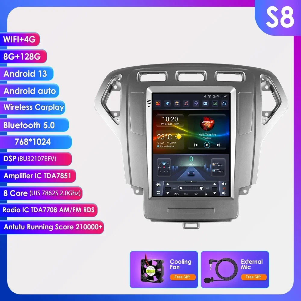 Android 13 Wireless Carplay GPS for Ford Mondeo MK4 Galaxy 2007 - 2010 9.7" Car Multimedia Player 4G DSP BT RDS 2 Din Stereo SWC