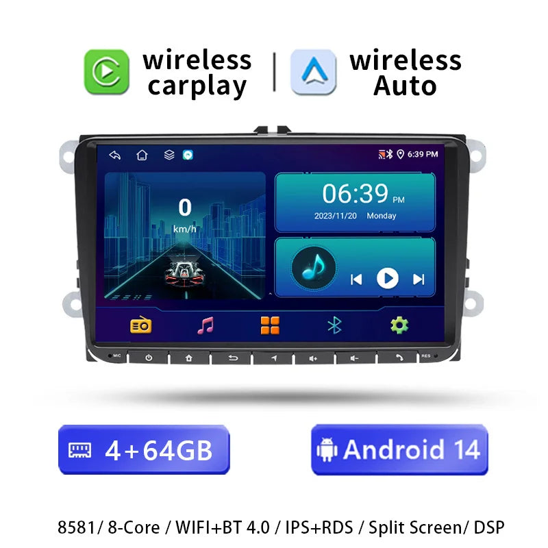 Android 14 For VW Passat B6 B7 CC T5 Amarok Volksagen Skoda Octavia2 Tiguan Seat Leon 2 Golf 56 Radio Multimedia Screen Carplay