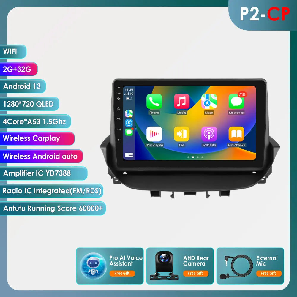 9" Android 13 Radio Car Multimedia 2Din Wireless Carplay Android Auto for Renault Laguna 2 2001-2007 Support OBD DAB RDS BT WIFI