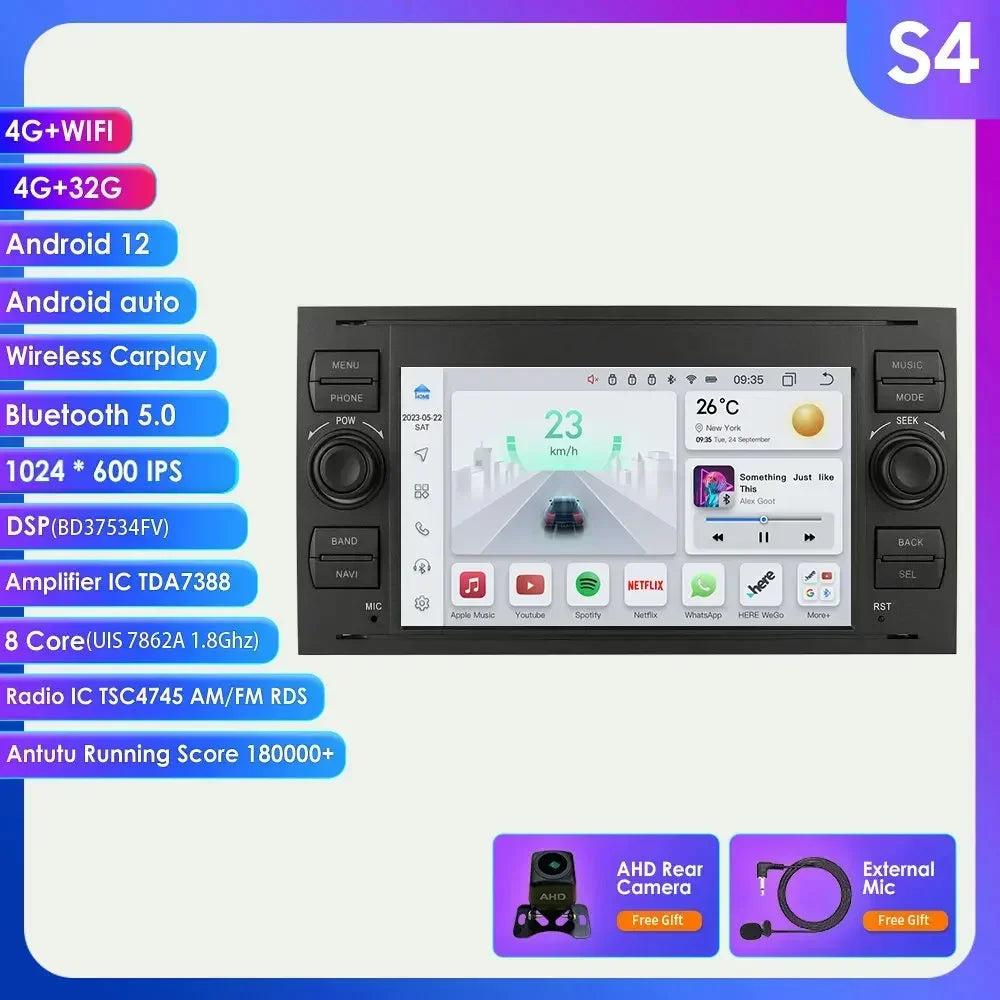 2din Carplay Android Car Radio Multimedia Player for Ford Mondeo Fiesta S-max Focus Galaxy Transit Fusion Connect Kuga GPS NOCAN