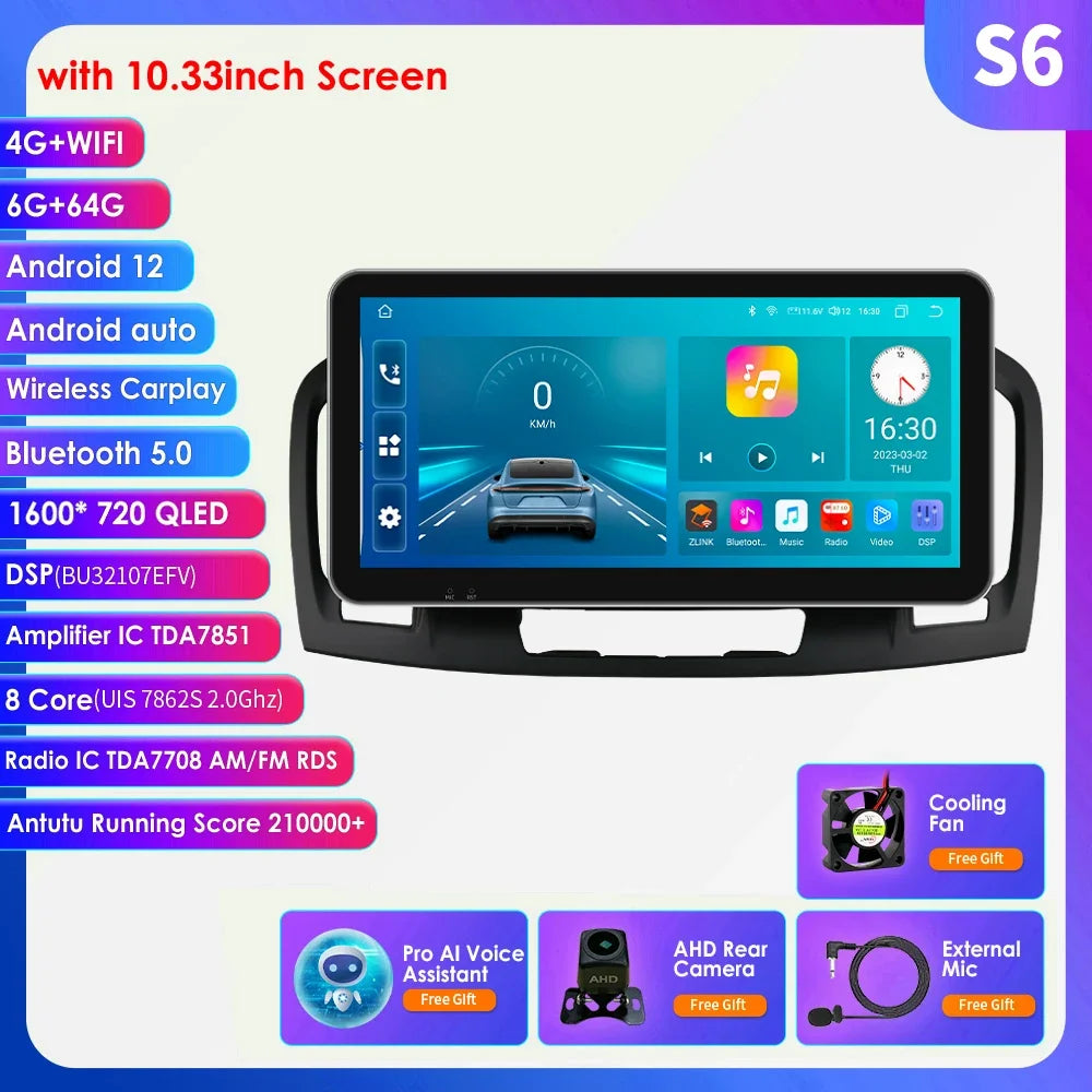 10.33" 2 Din Android 13 Car Radio Multimedia Video Player for Buick Regal Opel Insignia 2009 -2013 Navigation GPS Carplay Screen