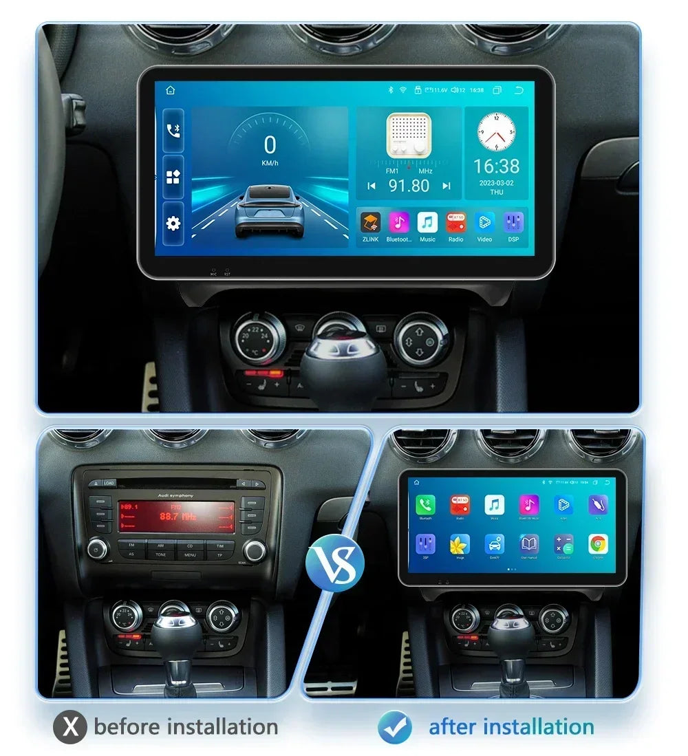 10.33" Wireless Carplay Android 13 Auto 8G+128G Car Radio Multimedia Player for AUDI TT MK2 8J 2006 2007-2014 GPS Navigation RDS