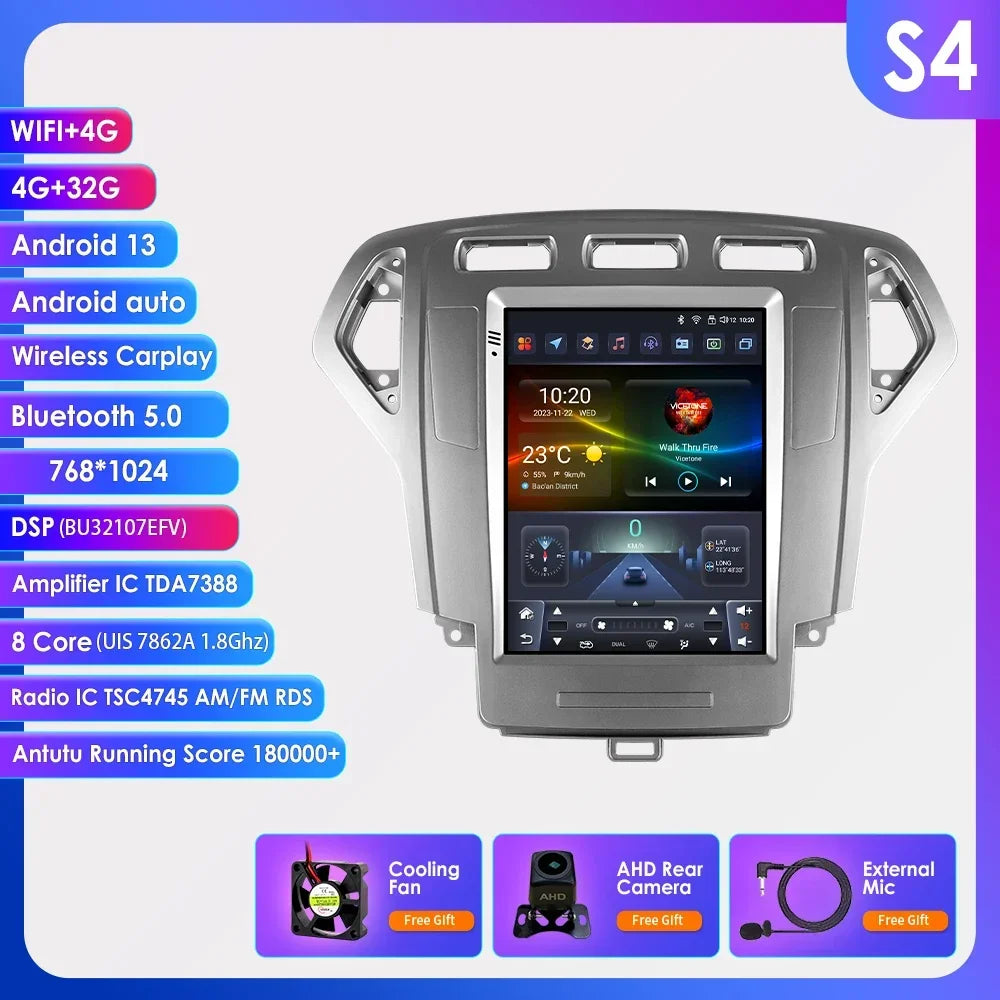 Android 13 Wireless Carplay GPS for Ford Mondeo MK4 Galaxy 2007 - 2010 9.7" Car Multimedia Player 4G DSP BT RDS 2 Din Stereo SWC