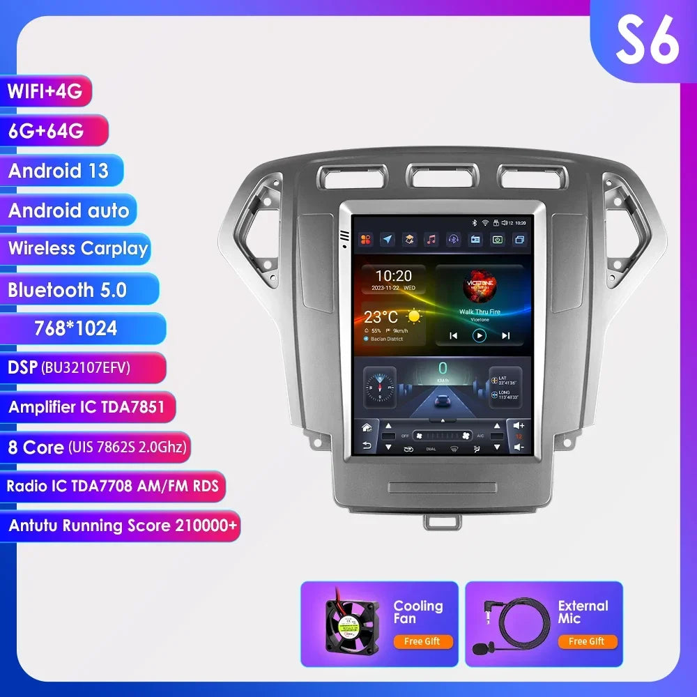 Android 13 Wireless Carplay GPS for Ford Mondeo MK4 Galaxy 2007 - 2010 9.7" Car Multimedia Player 4G DSP BT RDS 2 Din Stereo SWC