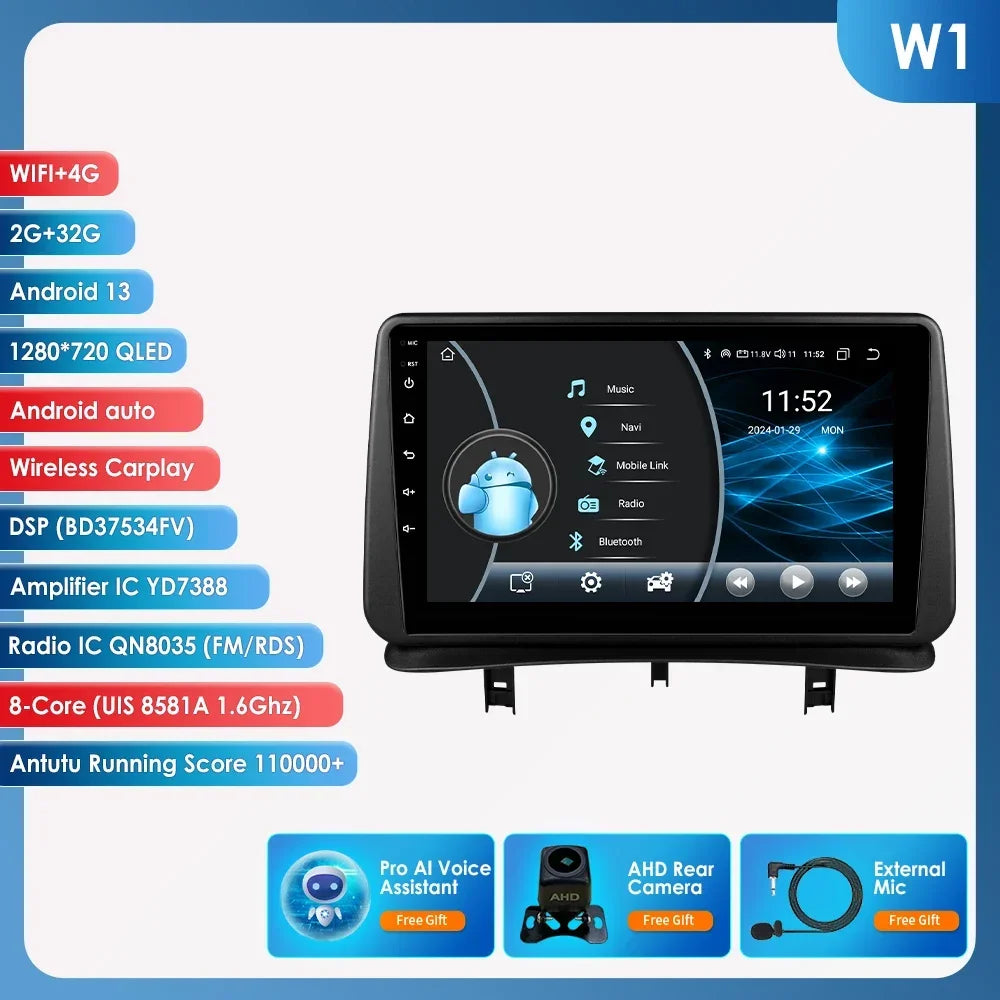 9" Wireless Carplay Radios Android Auto for Renault CLIO 3 2005 - 2014 Car Multimedia Video Player GPS Navi BT Stereo RDS 4G DSP