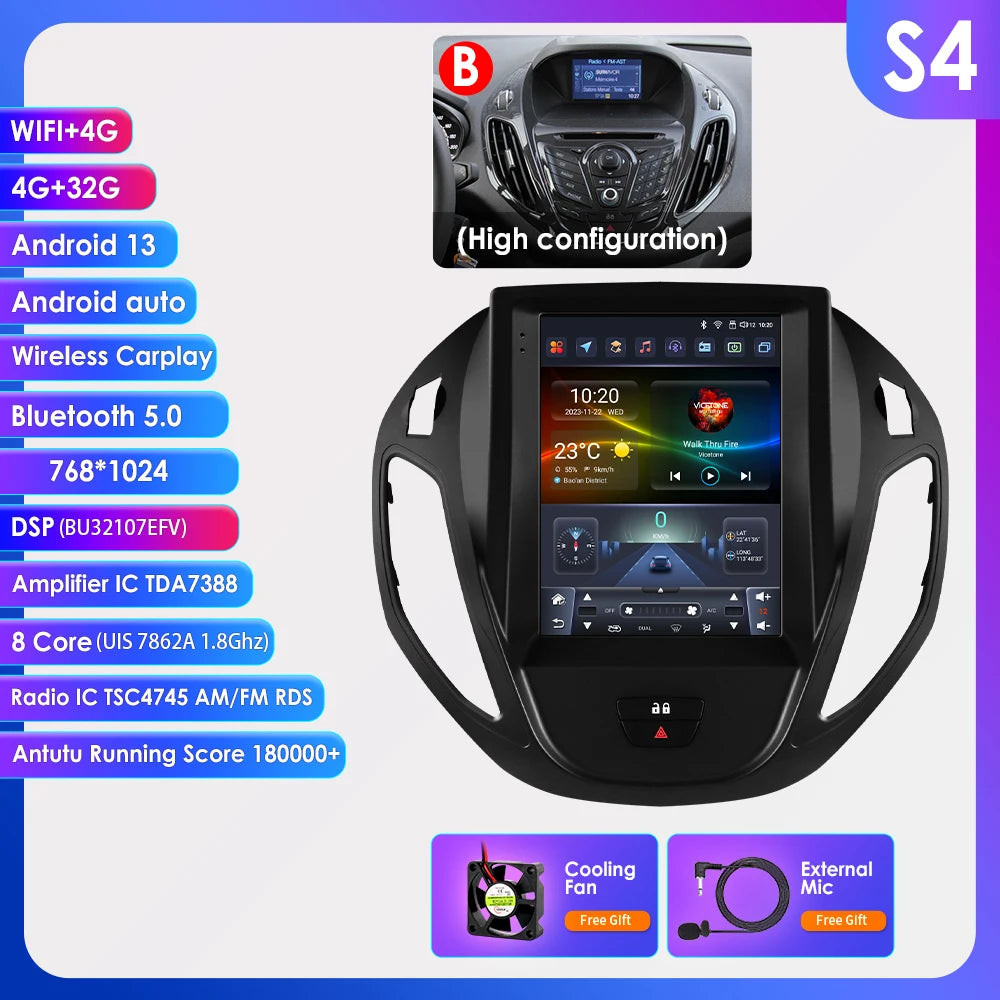 9.7Inch Radio Car Multimedia for Ford B-Max 2012-2018 Transit/ Tourneo Courier 2013-2021 Transit/ Tourneo (High Configuration)