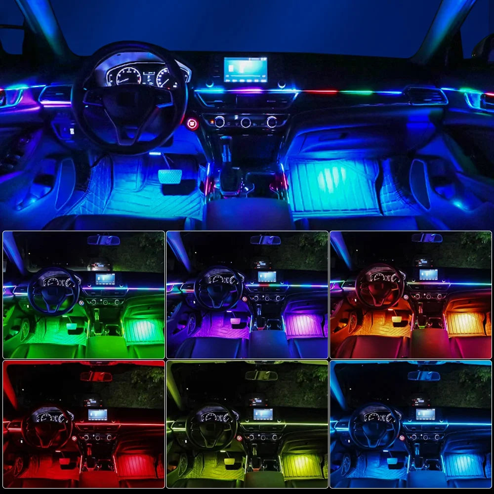 18 in 1 Led Car Ambient Lights Symphony Bluetooth App RGB 213 Color Streamer Rainbow Acrylic Strip Interior Atmosphere Lamp 12V