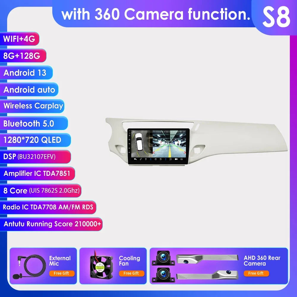 9" 2 Din Carplay Screen Android 13 Auto Radio for Citroen C3 DS3 2010 - 2016 Car Multimedia Player Navigation GPS RDS Stereo DSP
