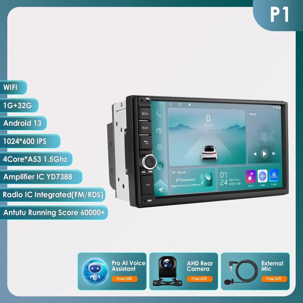 Android 14 7" Smart Car Systems 2 Din Wireless Carplay Android Auto for Universal Stereo Multimedia Player Navigation Head Unit