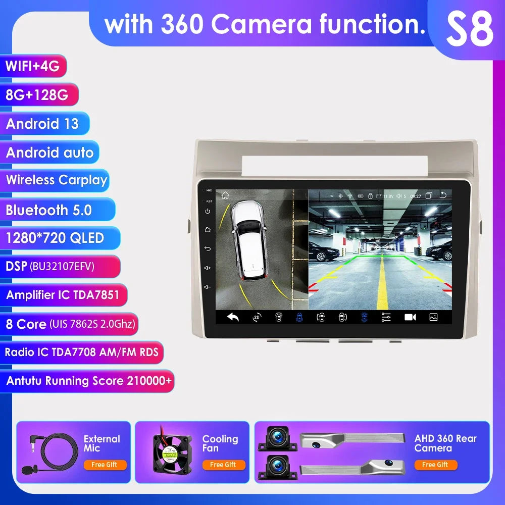 Wireless Carplay Android Auto Car Multimedia Player 9'' Touch Screen for Toyota Corolla Verso AR10 2004 2005 2006 2007 2008 2009