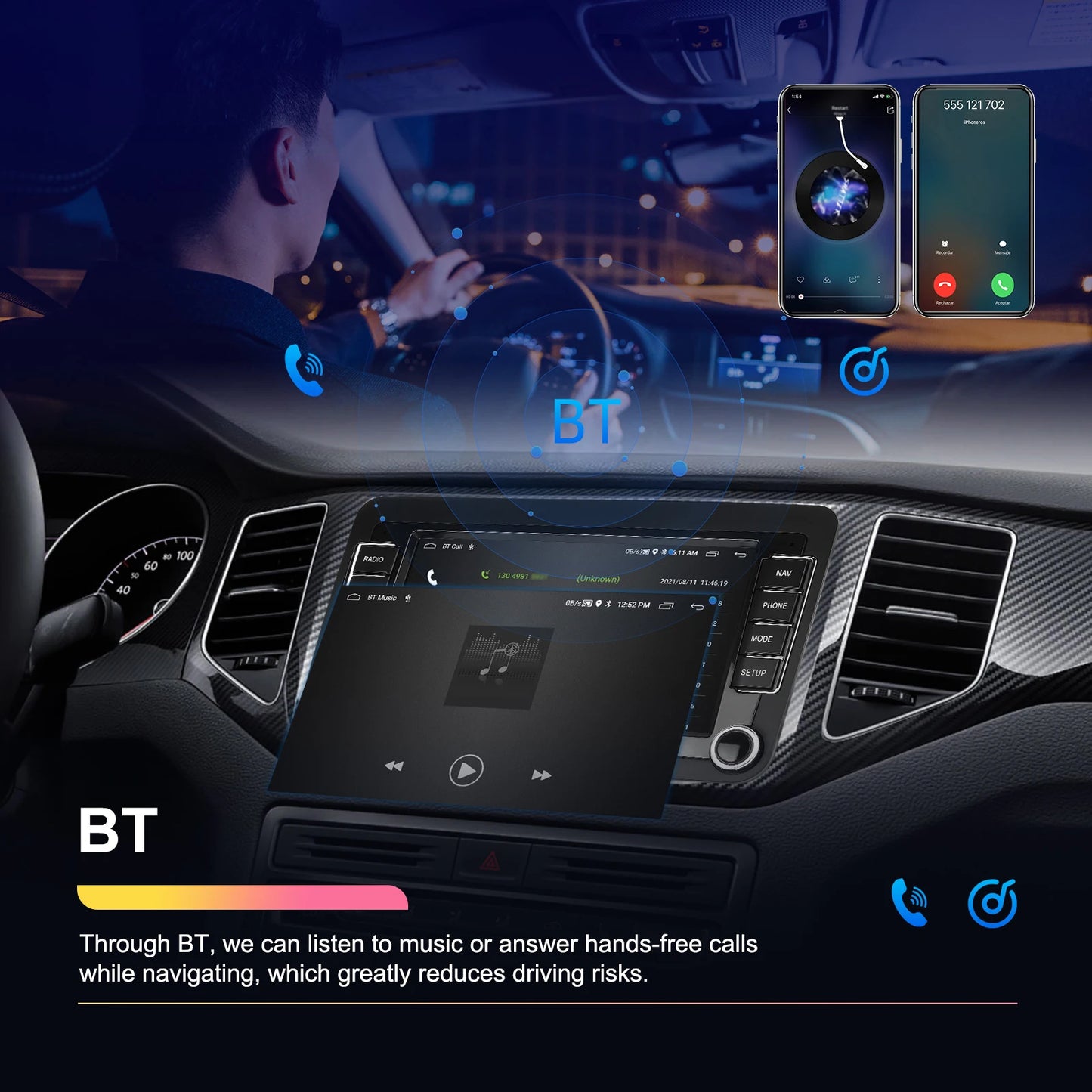 Podofo 4+64G 4Core Car Radio For VW/PASSAT/TOURAN/CADDY/BEETLE 2Din Car Stereo GPS Navigation Carplay Android Auto Car Audio