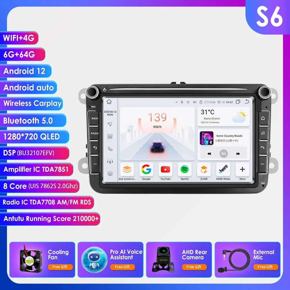 8" 2 Din Multimedia Player for Volkswagen Golf 5 Transporter VW Passat B6 Polo Jetta Skoda Seat Android 13 Carplay Car Radio GPS