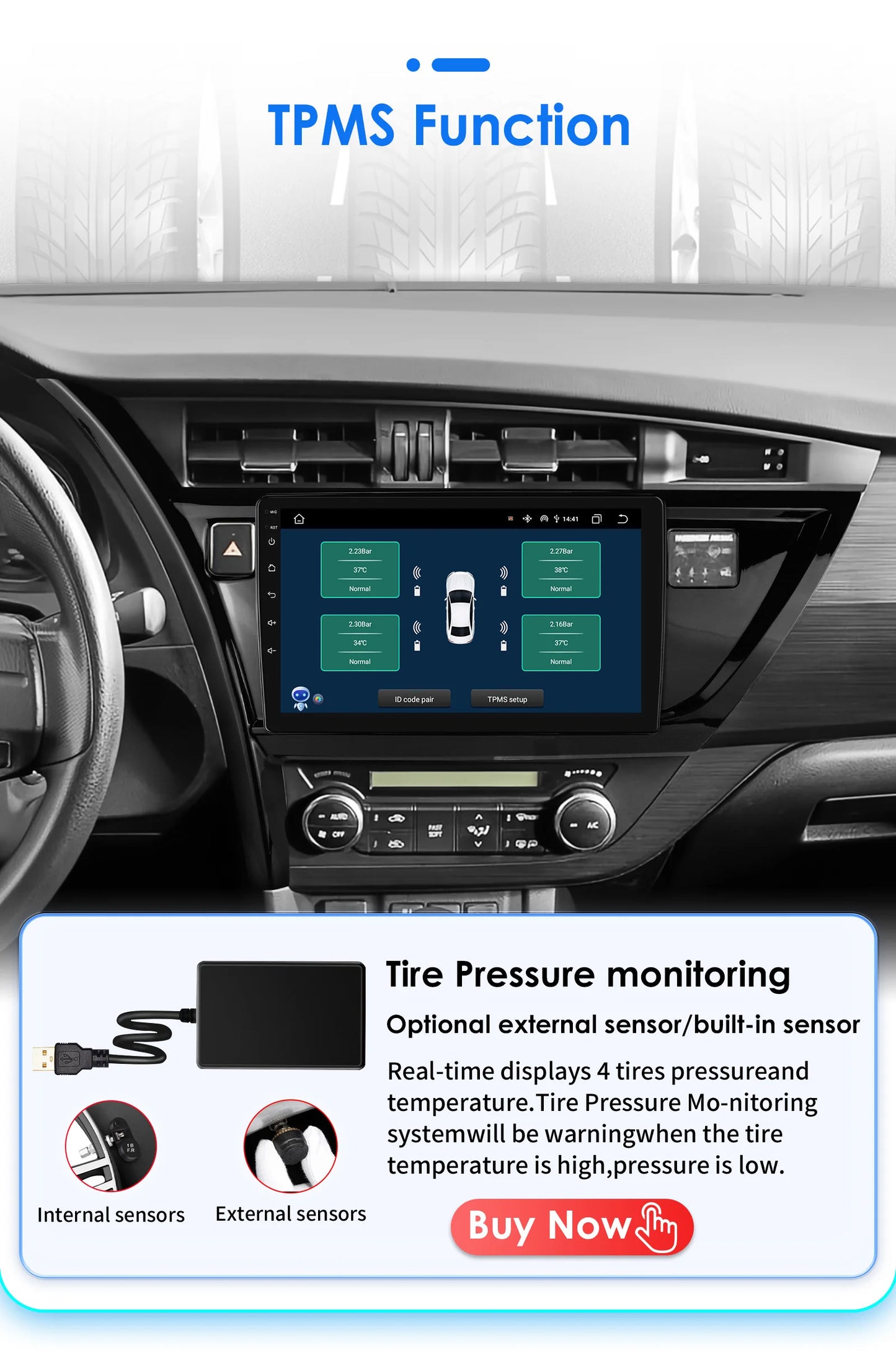 10.1" Android 14 Radio Car Multimedia 2 Din Wireless Carplay Android Auto for Toyota Corolla Auris 2013-2016 (Left Hand Driving)