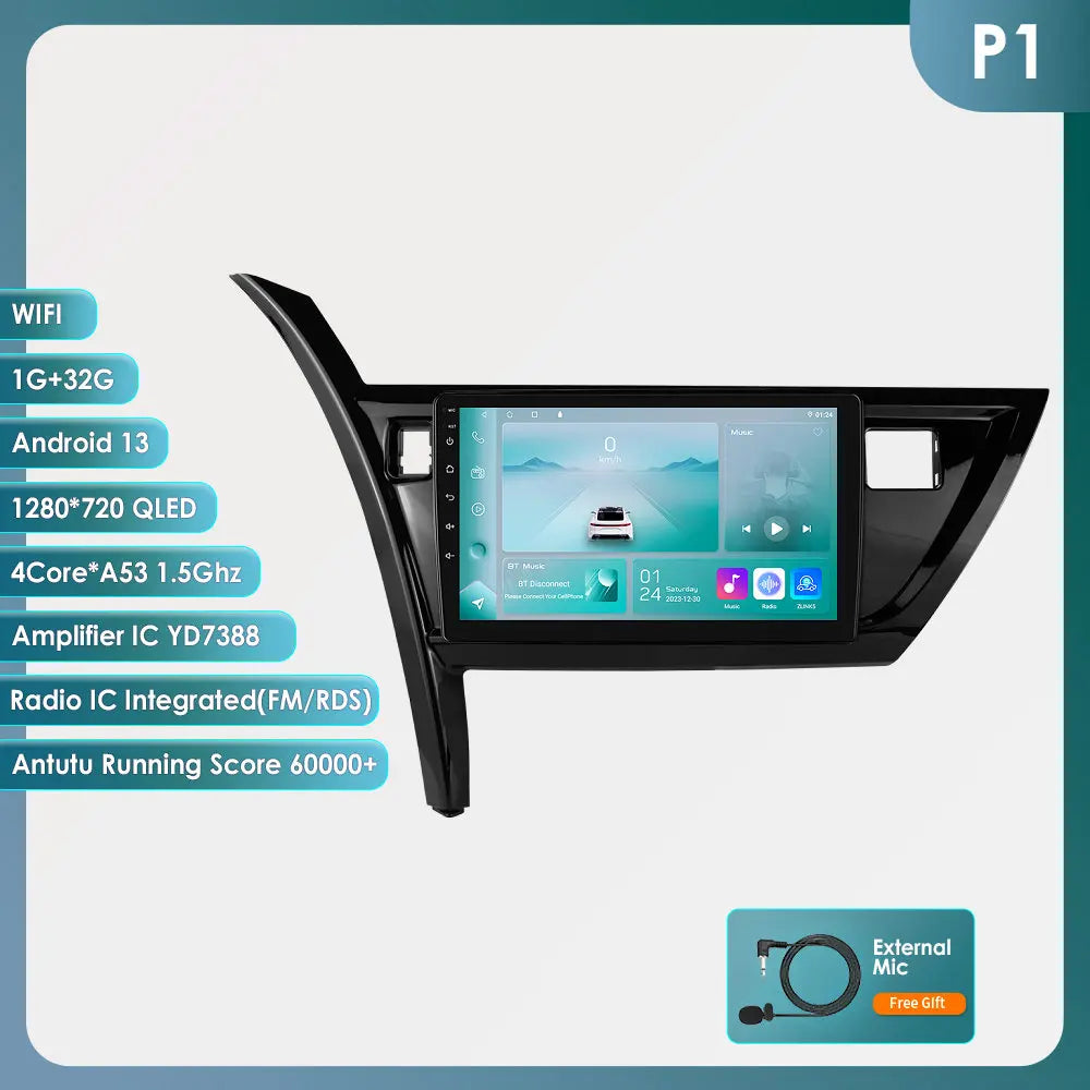 10.1" Android 14 Radio Car Multimedia 2 Din Wireless Carplay Android Auto for Toyota Corolla Auris 2013-2016 (Left Hand Driving)