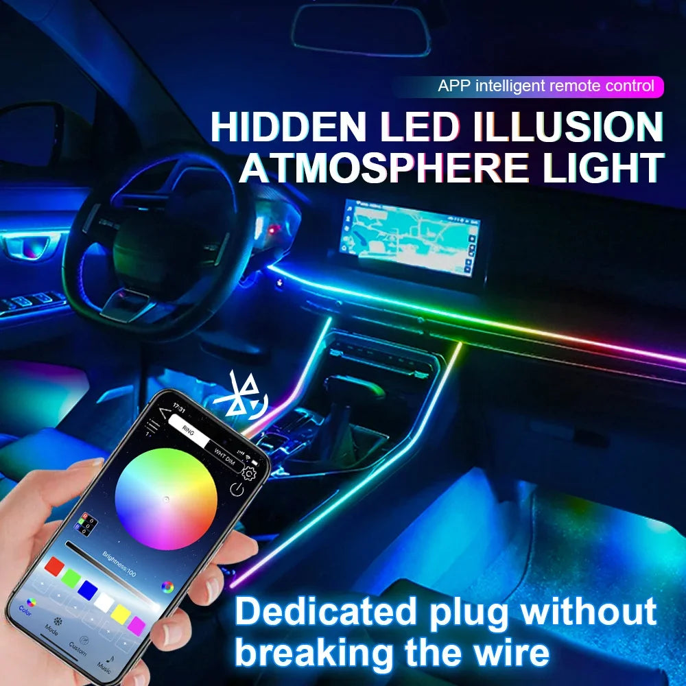 18 in 1 Led Car Ambient Lights Symphony Bluetooth App RGB 213 Color Streamer Rainbow Acrylic Strip Interior Atmosphere Lamp 12V