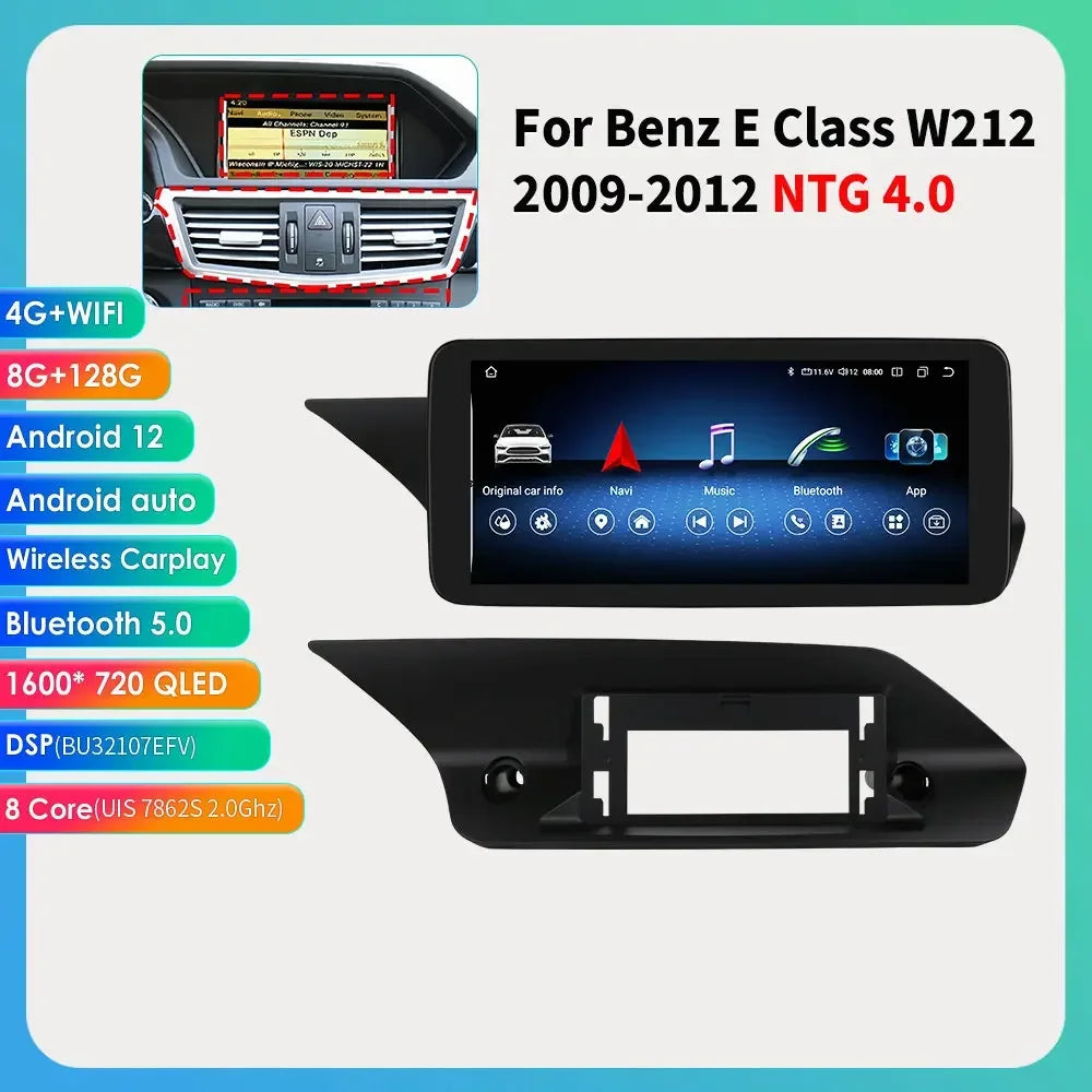 10.25" QLED for Mercedes Benz E-Class W212 E200 E230 E260 E300 S212 2009-2012 NTG 4.0 Carplay Android Car Multimedia Player DSP