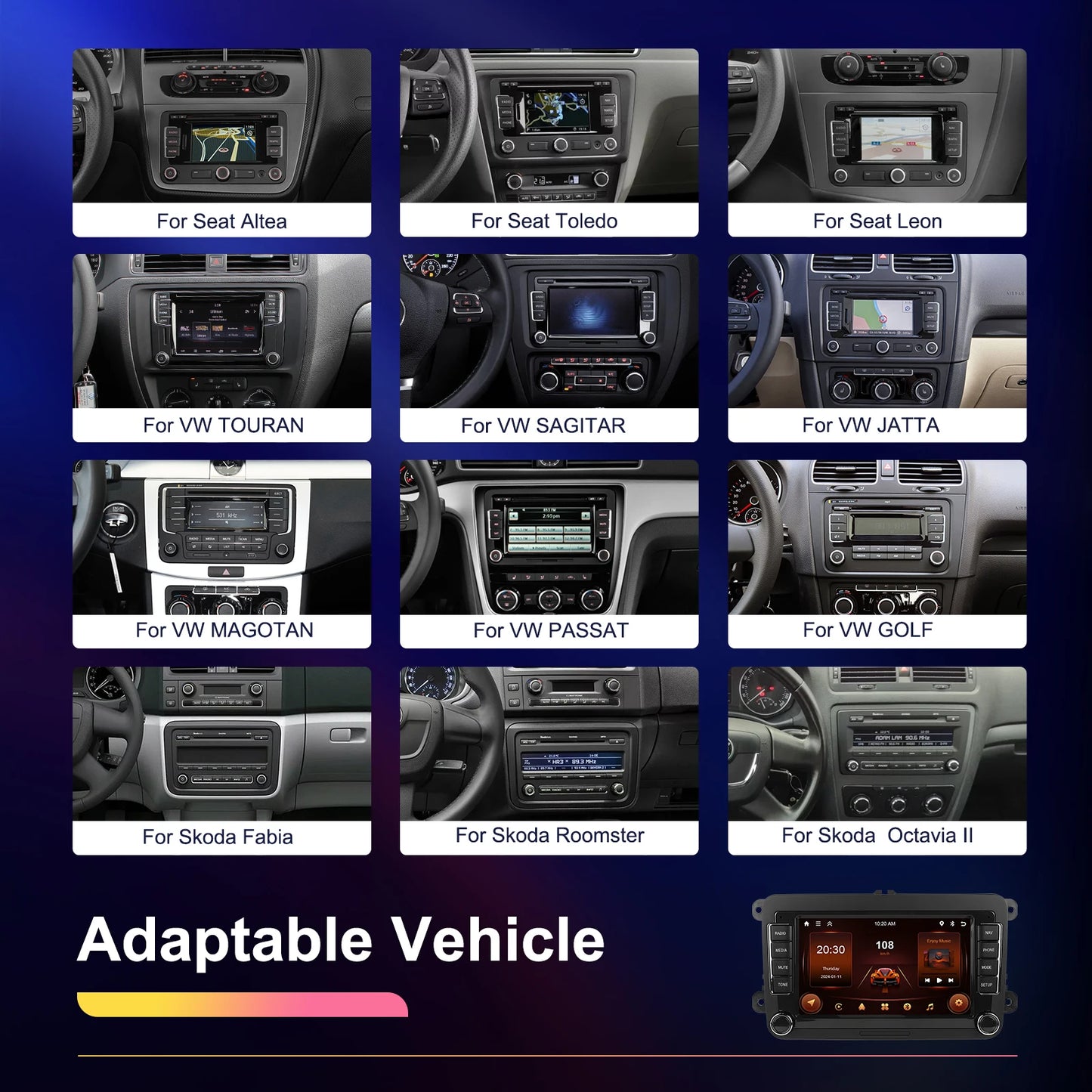 Podofo 4+64G 4Core Car Radio For VW/PASSAT/TOURAN/CADDY/BEETLE 2Din Car Stereo GPS Navigation Carplay Android Auto Car Audio