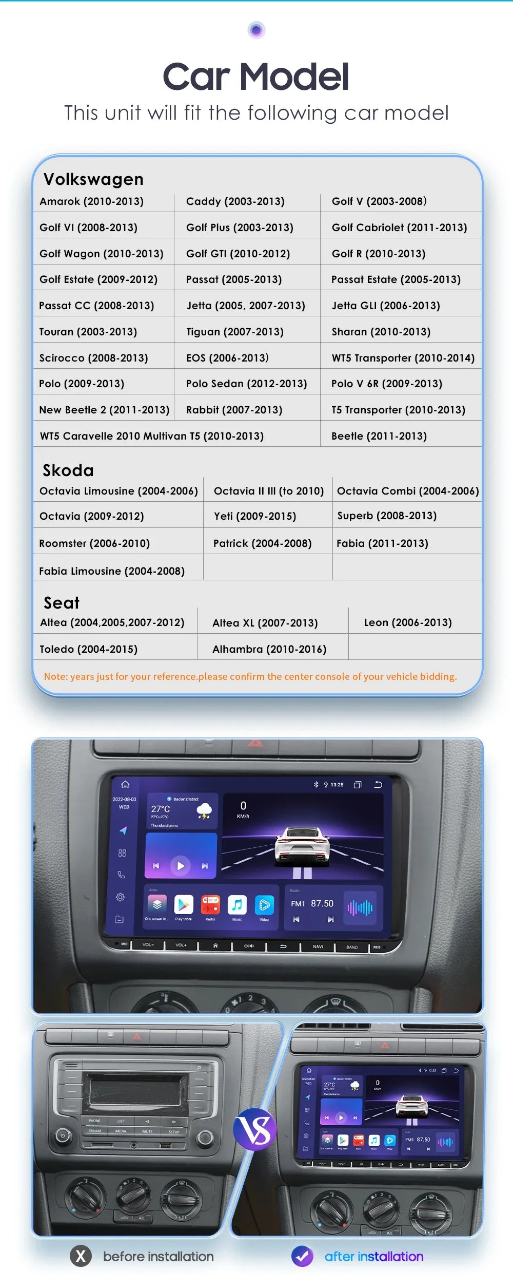 2 Din Carplay Android 14 for Volkswagen VW T5 Passat B6 Golf 6 5 Caddy Polo Touran Jetta Car Radio GPS Multimedia Player RDS BT