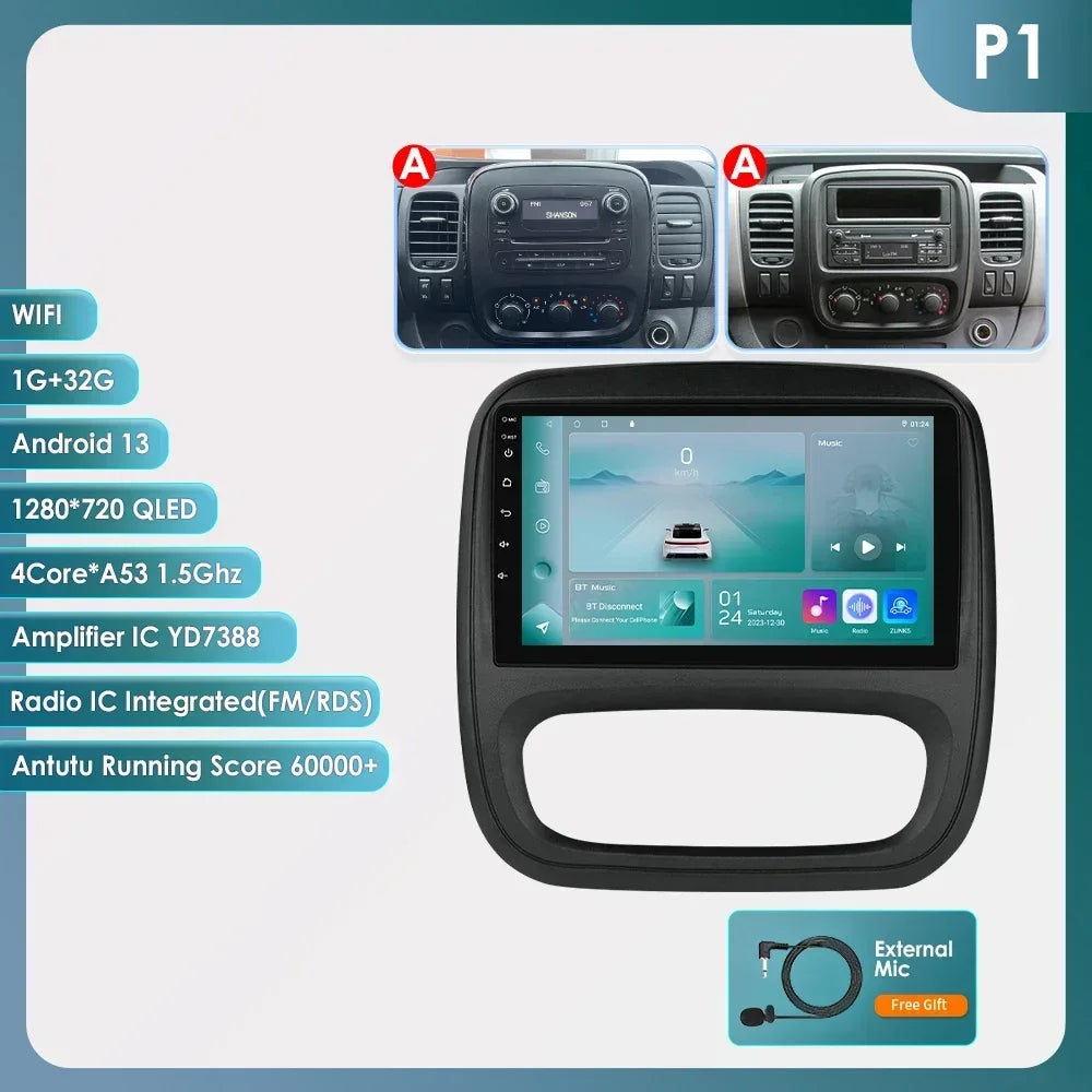 9" Wireless Carplay Android Auto Car Radio for Renault Trafic 3 Opel Vivaro B Multimedia Player GPS Navigation Stereo RDS DSP 4G