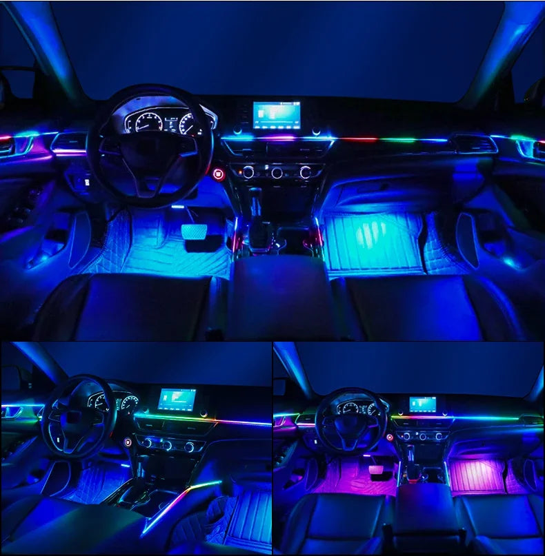 18 in 1 Led Car Ambient Lights Symphony Bluetooth App RGB 213 Color Streamer Rainbow Acrylic Strip Interior Atmosphere Lamp 12V
