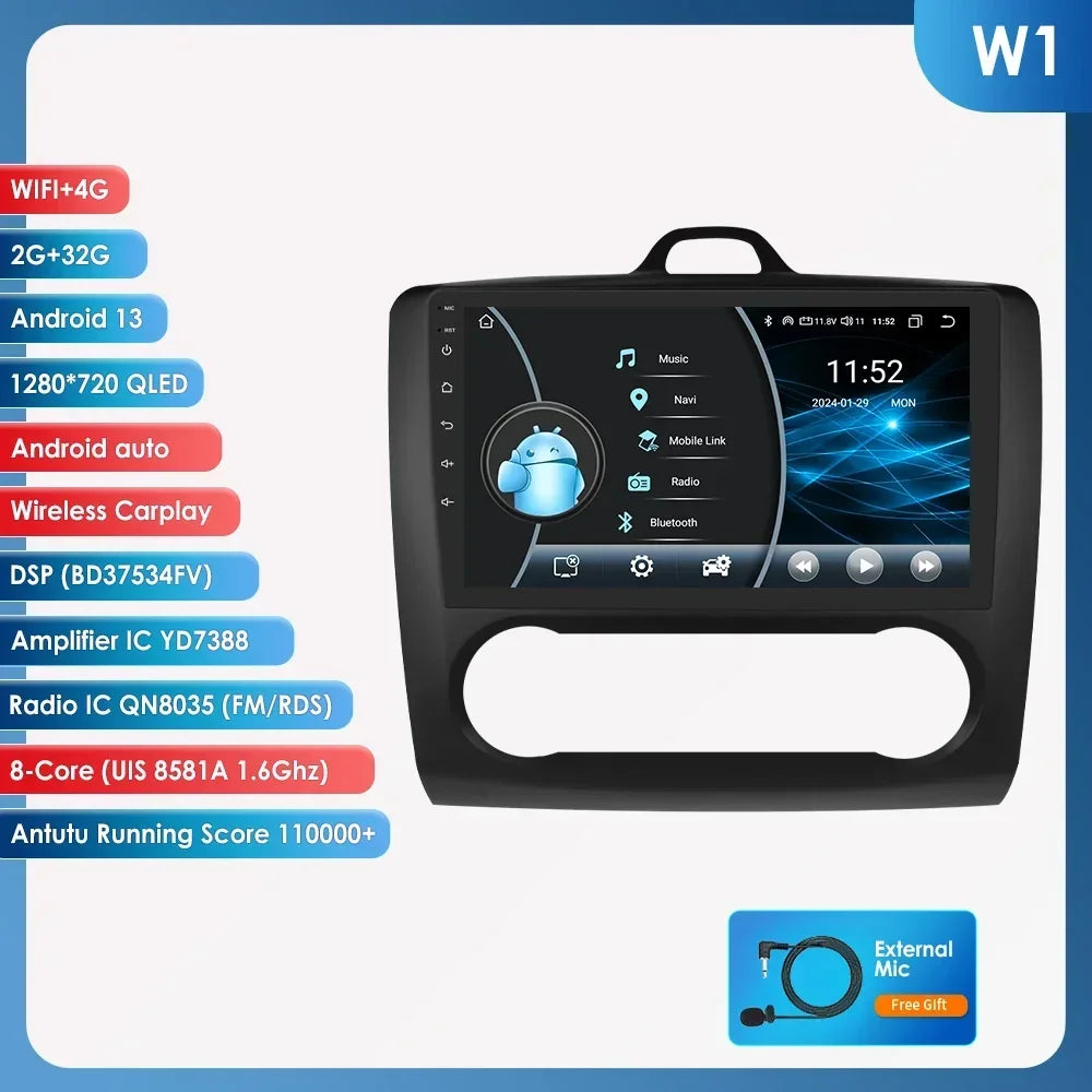 9" Android Wireless Carplay for Ford Focus 2 Mk2 2004 -2011 Exi AT Car Radio Multimedia Video Player Stereo BT GPS 4G RDS NO CAN