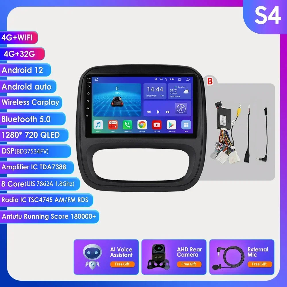 9" Wireless Carplay Android Auto Car Radio for Renault Trafic 3 Opel Vivaro B Multimedia Player GPS Navigation Stereo RDS DSP 4G