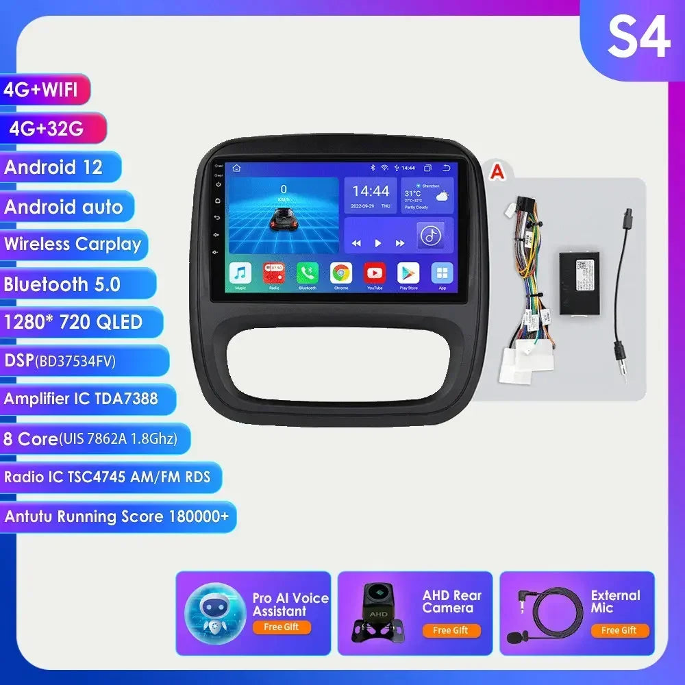 9" Wireless Carplay Android Auto Car Radio for Renault Trafic 3 Opel Vivaro B Multimedia Player GPS Navigation Stereo RDS DSP 4G