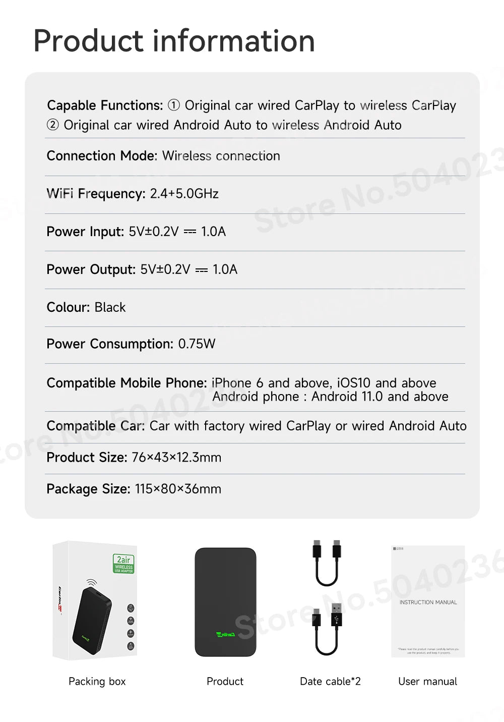 CarlinKit 5.0 2air & CarlinKit 4.0 CP2A Wireless Android Auto &CarPlay Wireless Adapter 2.4G&5.8Ghz WiFi Auto Connect OTA Update