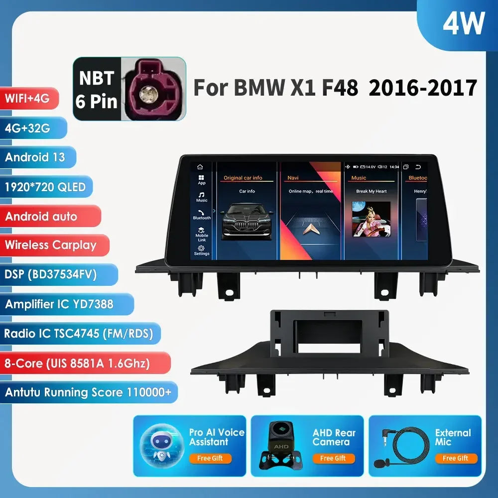 Android 13 Automotive Multimedia 2Din Wireless Carplay Android Auto for BMW X1 F48 (2016-2017)NBT Support AI Pro RDS BT WIFI GPS