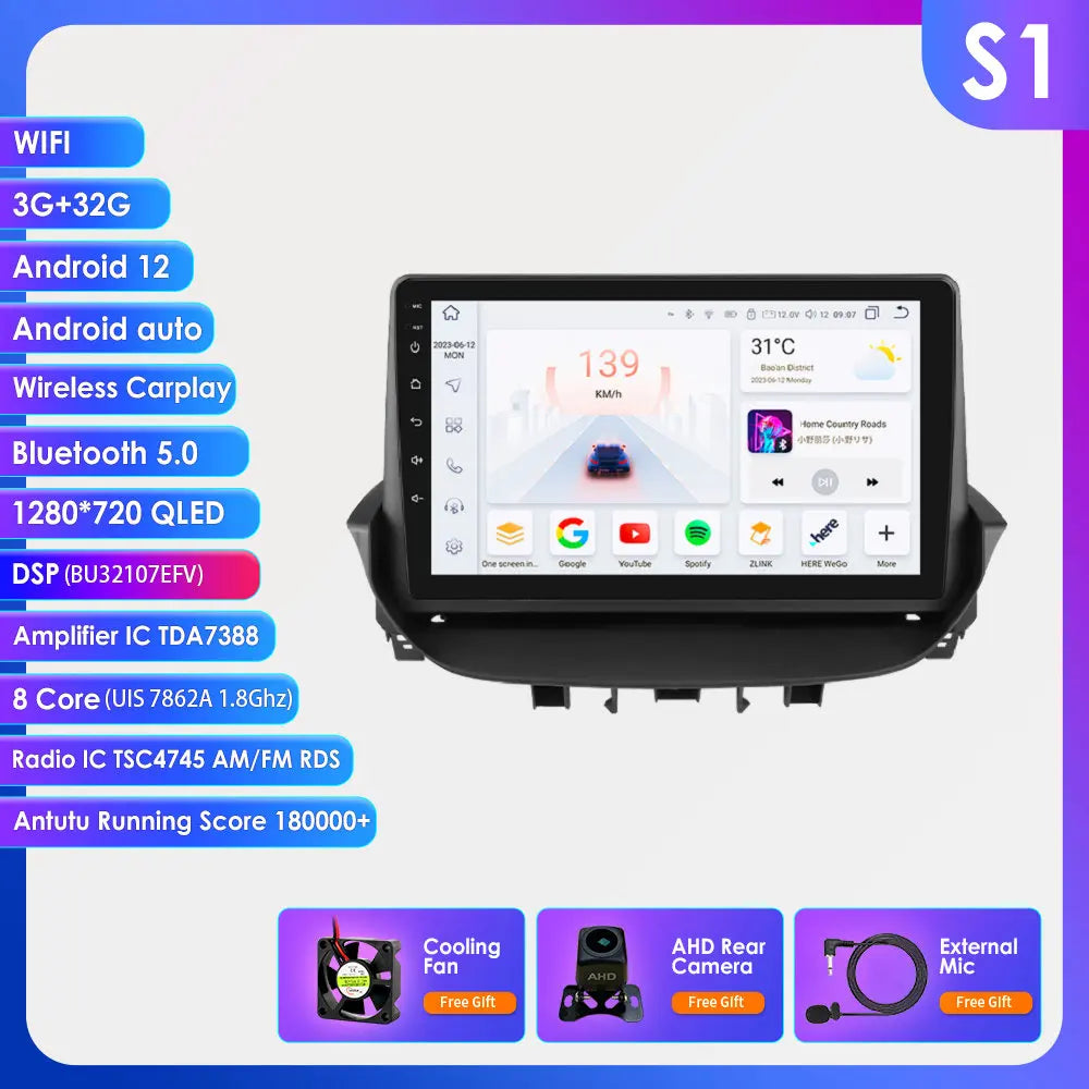 9" Android 13 Radio Car Multimedia 2Din Wireless Carplay Android Auto for Renault Laguna 2 2001-2007 Support OBD DAB RDS BT WIFI