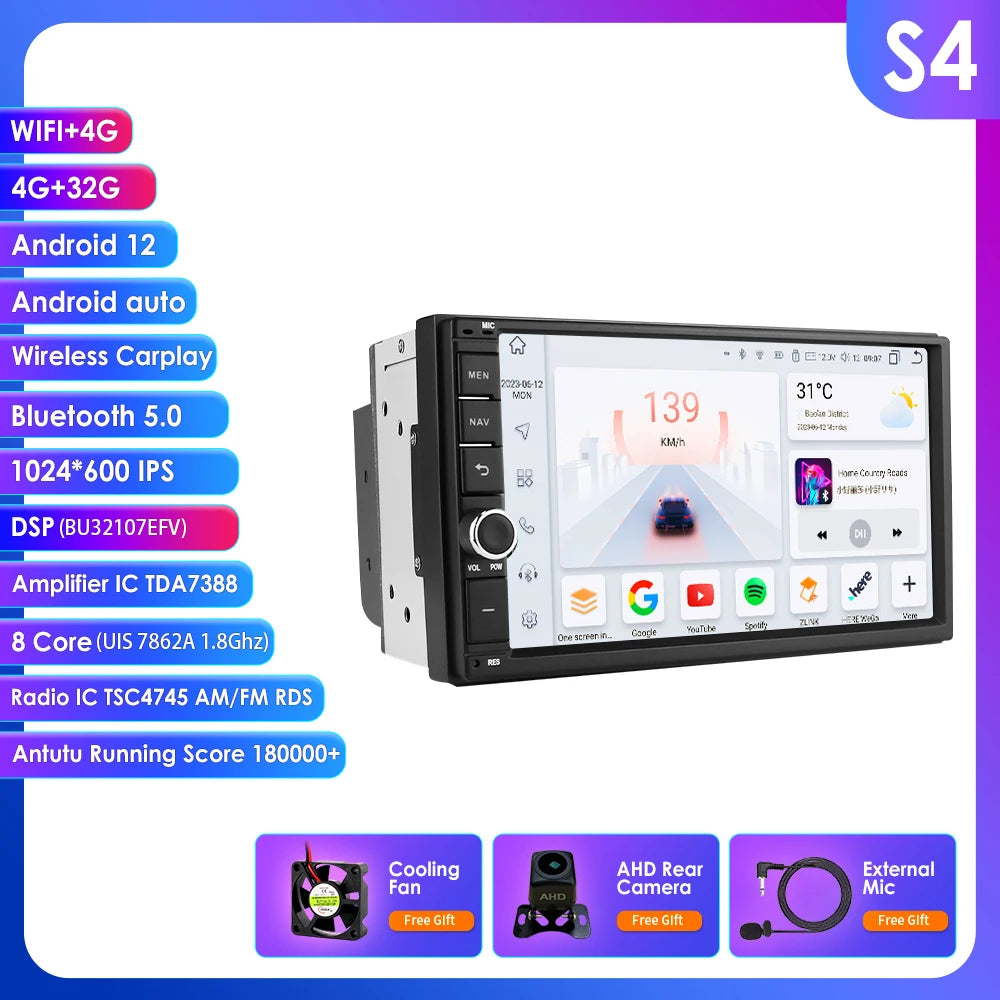 Android 14 7" Smart Car Systems 2 Din Wireless Carplay Android Auto for Universal Stereo Multimedia Player Navigation Head Unit