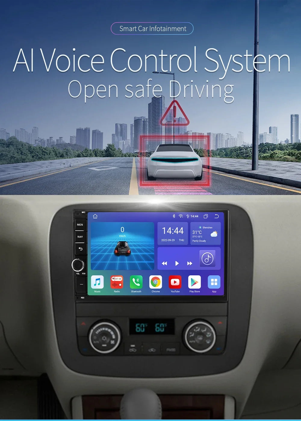 OSSURET Universal Android 14 4G 64G 7'' 2 Din Car Multimedia Player with BT GPS DSP for Toyota Verso Nissan Qashqai Hyundai I 10