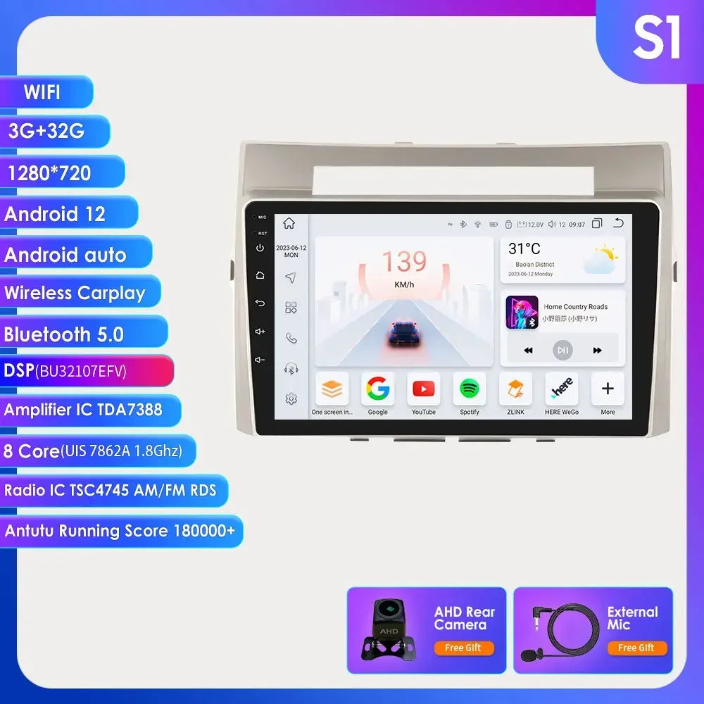 Wireless Carplay Android Auto Car Multimedia Player 9'' Touch Screen for Toyota Corolla Verso AR10 2004 2005 2006 2007 2008 2009