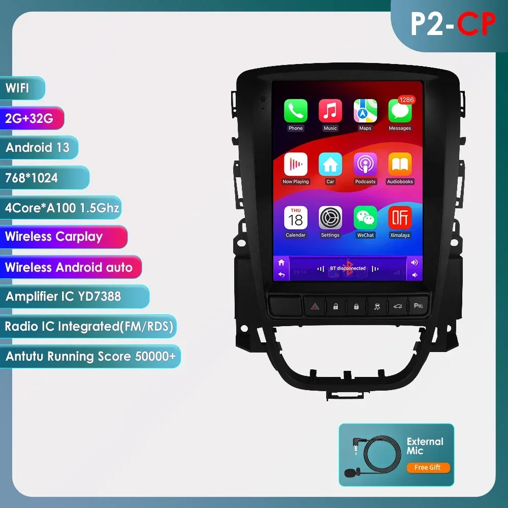 Android 14 Wireless Carplay GPS Navi Stereo for Opel Astra J Buick Verano 2009-2015 9.7" Car Radio Multimedia Player 4G BT 2 Din
