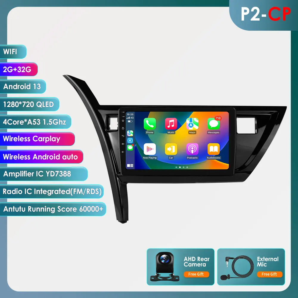 10.1" Android 14 Radio Car Multimedia 2 Din Wireless Carplay Android Auto for Toyota Corolla Auris 2013-2016 (Left Hand Driving)